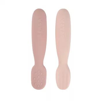 Beaba 2 vienetų silikoninių pirmųjų šaukštelių ir dantukų dildymo rinkinys Cotton Candy/Sorbet
