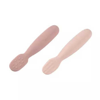 Beaba 2 vienetų silikoninių pirmųjų šaukštelių ir dantukų dildymo rinkinys Cotton Candy/Sorbet