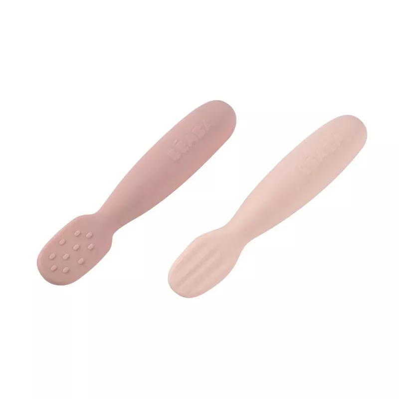 Beaba 2 vienetų silikoninių pirmųjų šaukštelių ir dantukų dildymo rinkinys Cotton Candy/Sorbet