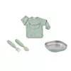 Beaba First Meals 3-in-1 dovanų rinkinys (lėkštė, stalo įrankių rinkinys, seilinukas) Sage Green