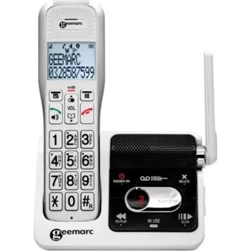 Geemarc AmpliDECT 595 ULE belaidis telefonas su atsiliepimo aparatu, baltas