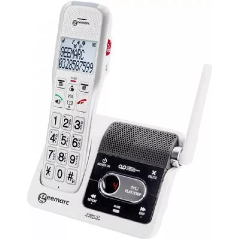 Geemarc AmpliDECT 595 ULE belaidis telefonas su atsiliepimo aparatu, baltas