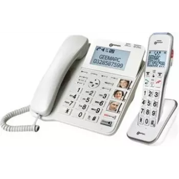 Geemarc DECT595 COMBI Laidinis Telefonas su Atsakikliu, Garsiakalbiu, Optiniu Signalu, Tinkamas Klausos Aparatams, Įskaitant Avarinį Siųstuvą (DECT595_COMBI_WH_VDE)