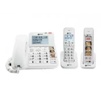 Geemarc Pack SENIOR 295 laidinis ir belaidis telefonas su atsakikliu, nuotraukų klavišais, belaidžiu rageliu su apšviestu ekranu, baltas