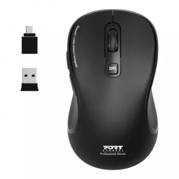 PORT Designs PORT Connect Professional ESSENTIAL Wireless Optical Mouse - 5 mygtukai - 2,4 GHz, Bluetooth - USB imtuvas - Juoda