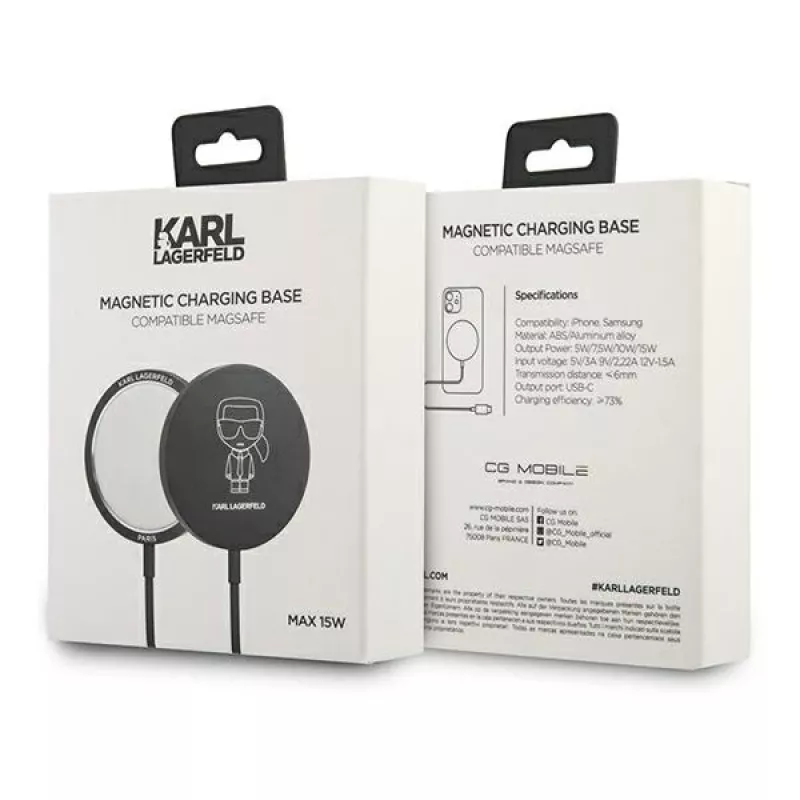 Karl Lagerfeld belaidis įkroviklis su MagSafe 15W juodas