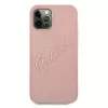 Guess GUHCP12LRSAVSRG Saffiano Vintage Script Hard Case, skirtas Apple iPhone 12 Pro Max, rožinė