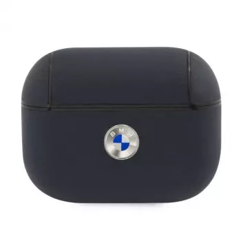 BMW AirPods Pro Cover Navy Genuine Leather Silver Logo