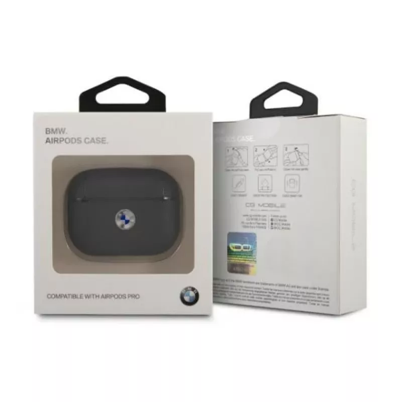 BMW AirPods Pro Cover Navy Genuine Leather Silver Logo