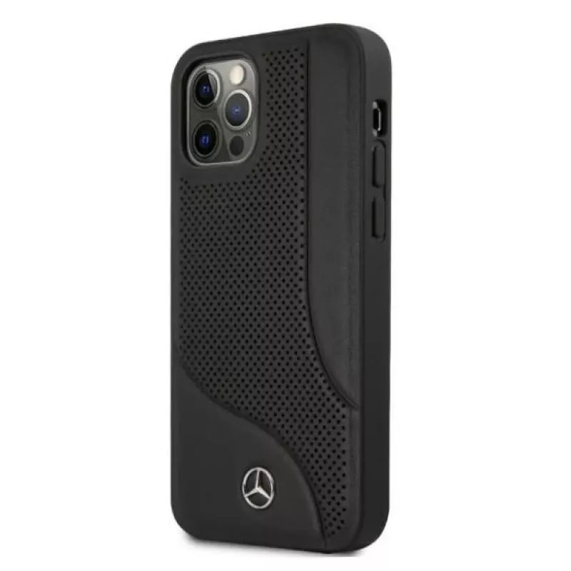Mercedes-Benz iPhone 12 Pro Max 6,7 inch Black Hard Case Leather Perforated Area