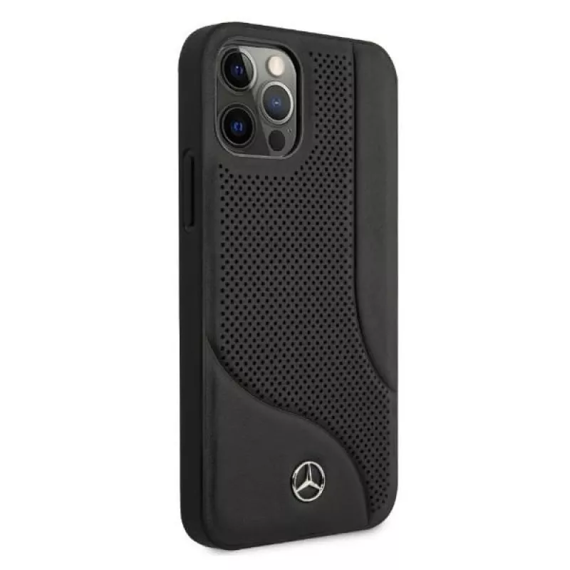 Mercedes-Benz iPhone 12 Pro Max 6,7 inch Black Hard Case Leather Perforated Area