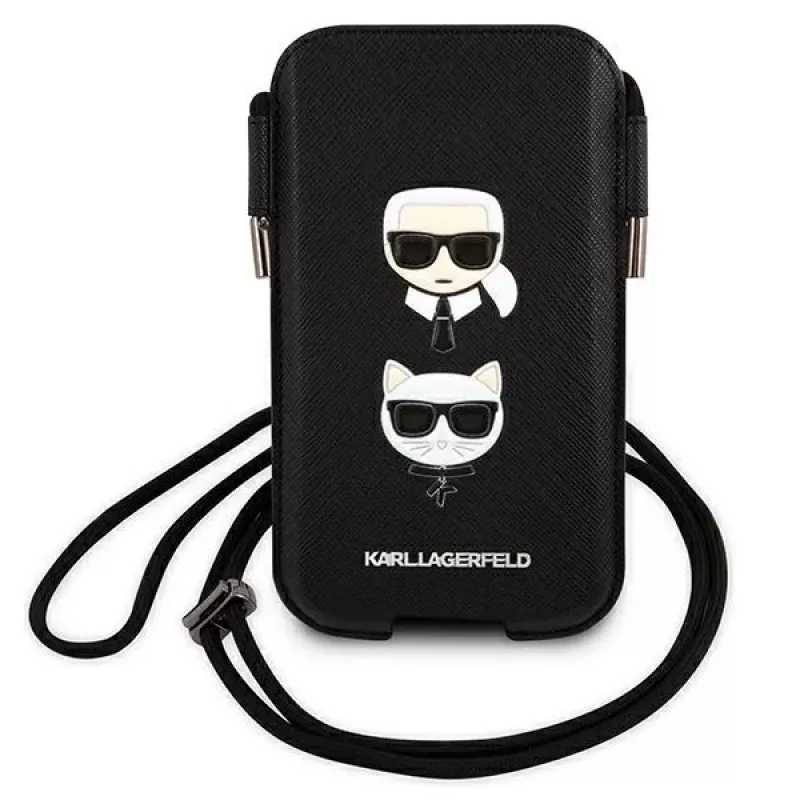 Karl Lagerfeld Ikonik Karl & Choupette Head Saffiano Hard Case, skirta Apple iPhone 12 Pro Max 6,7 inch, juoda