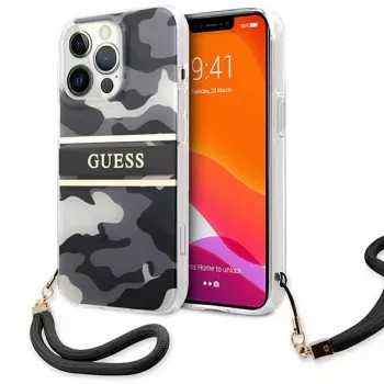 Guess GUHCP13LKCABBK Hard Case iPhone 13 Pro / 13 6,1 inch Juodas Camo Strap Collection