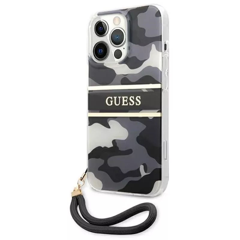 Guess GUHCP13LKCABBK Hard Case iPhone 13 Pro / 13 6,1 inch Juodas Camo Strap Collection