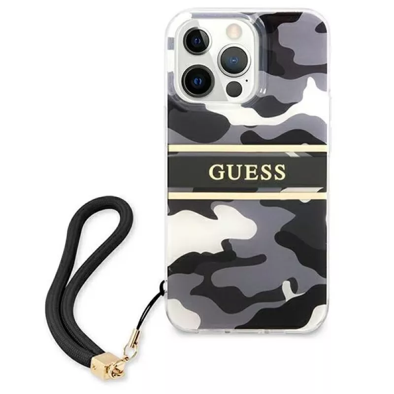 Guess GUHCP13LKCABBK Hard Case iPhone 13 Pro / 13 6,1 inch Juodas Camo Strap Collection