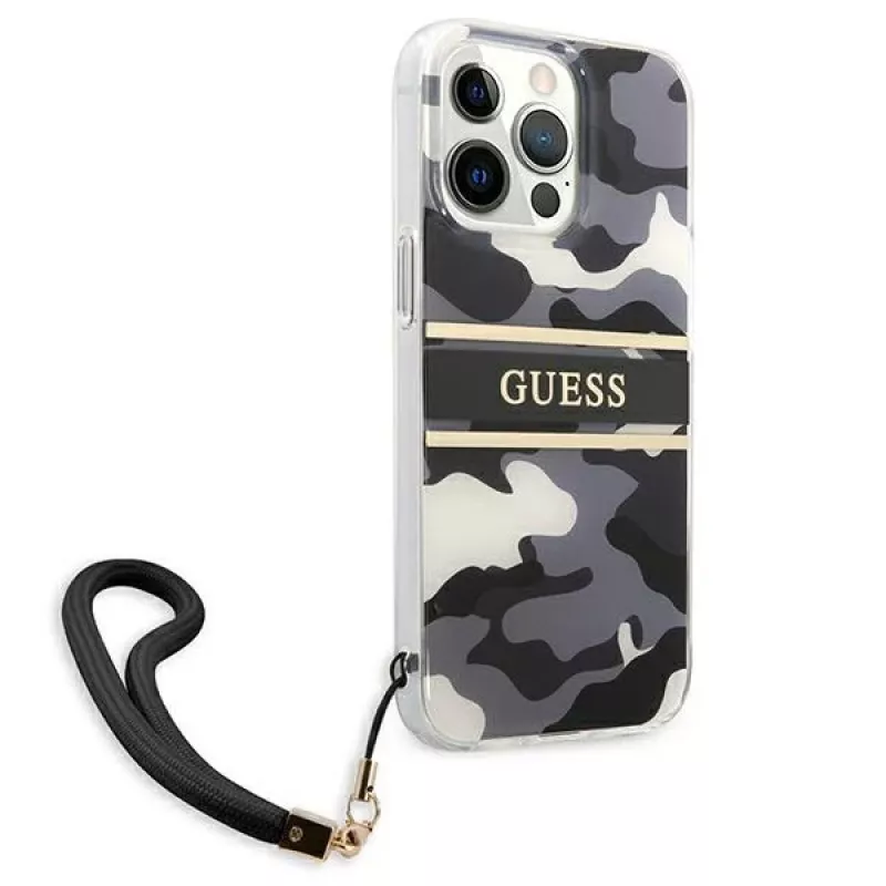 Guess GUHCP13LKCABBK Hard Case iPhone 13 Pro / 13 6,1 inch Juodas Camo Strap Collection