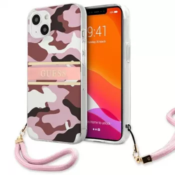 Guess GUHCP13MKCABPI Hard Case for iPhone 13 / 14 / 15 6,1 inch Pink Camo Strap Collection