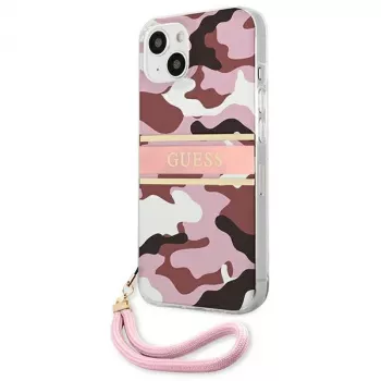 Guess GUHCP13MKCABPI Hard Case for iPhone 13 / 14 / 15 6,1 inch Pink Camo Strap Collection