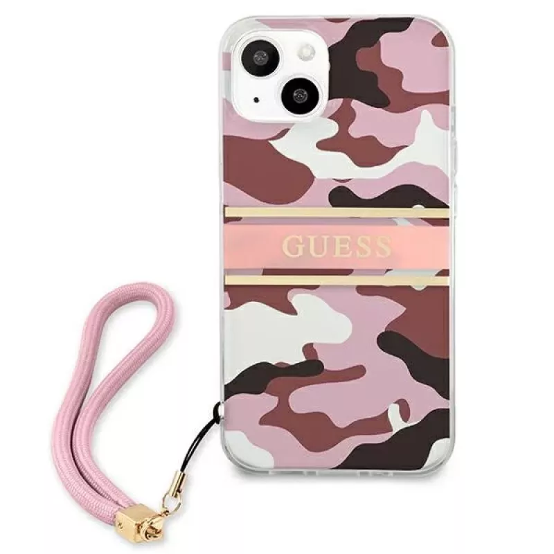 Guess GUHCP13MKCABPI Hard Case for iPhone 13 / 14 / 15 6,1 inch Pink Camo Strap Collection