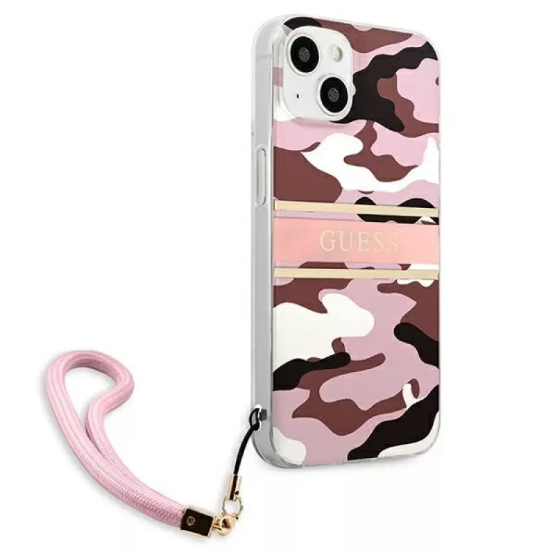 Guess GUHCP13MKCABPI Hard Case for iPhone 13 / 14 / 15 6,1 inch Pink Camo Strap Collection