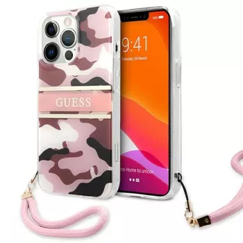 Guess Camo Strap Collection Hard Case, skirta Apple iPhone 13 Pro / iPhone 13, Rožinė