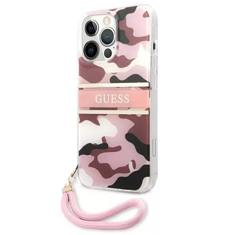 Guess Camo Strap Collection Hard Case, skirta Apple iPhone 13 Pro / iPhone 13, Rožinė