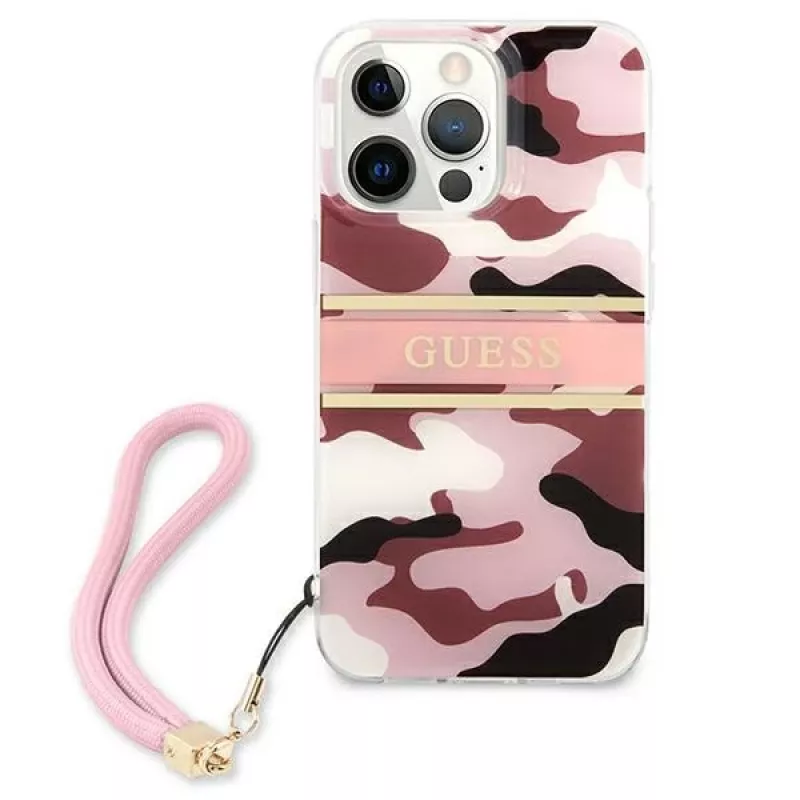 Guess Camo Strap Collection Hard Case, skirta Apple iPhone 13 Pro / iPhone 13, Rožinė