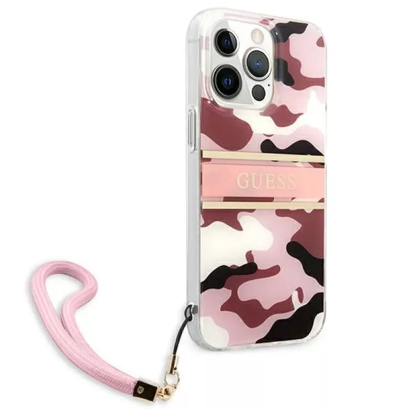 Guess Camo Strap Collection Hard Case, skirta Apple iPhone 13 Pro / iPhone 13, Rožinė