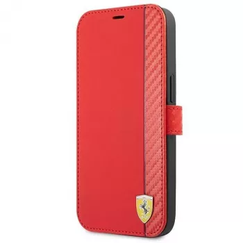 Ferrari FESAXFLBKP13SRE On Track Carbon Stripe Book Case, skirta iPhone 13 mini, raudona