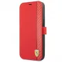 Ferrari FESAXFLBKP13SRE On Track Carbon Stripe Book Case, skirta iPhone 13 mini, raudona