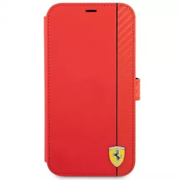 Ferrari FESAXFLBKP13SRE On Track Carbon Stripe Book Case, skirta iPhone 13 mini, raudona