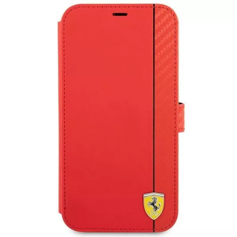 Ferrari FESAXFLBKP13SRE On Track Carbon Stripe Book Case, skirta iPhone 13 mini, raudona