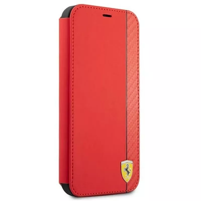 Ferrari FESAXFLBKP13SRE On Track Carbon Stripe Book Case, skirta iPhone 13 mini, raudona