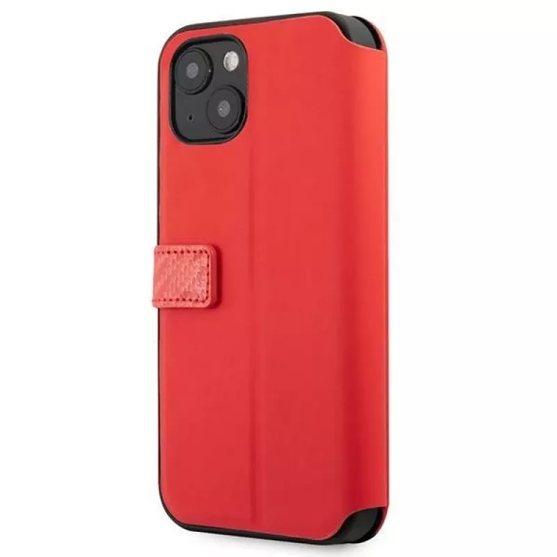 Ferrari FESAXFLBKP13SRE On Track Carbon Stripe Book Case, skirta iPhone 13 mini, raudona