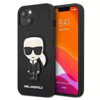 Karl Lagerfeld KLHCP13SOKPK iPhone 13 Mini 5,4 inch Black Hardcase Saffiano Ikonik Karl Patch