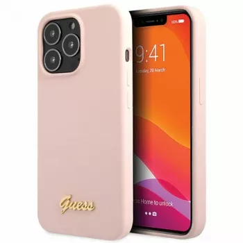 Guess Silicone Script Gold Logo Hard Case for Apple iPhone 13 Pro Max 6,7 inch - Light Pink