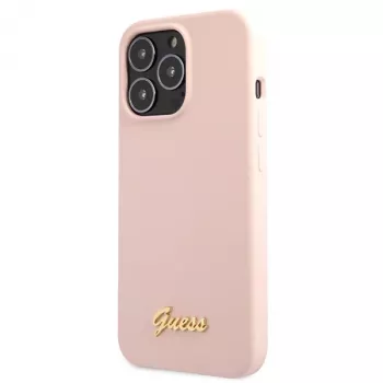 Guess Silicone Script Gold Logo Hard Case for Apple iPhone 13 Pro Max 6,7 inch - Light Pink