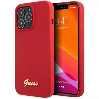 Guess GUHCP13XLSLMGRE iPhone 13 Pro Max 6.7 Burgundy Silicone Hard Case su Vintage Gold Logotipu
