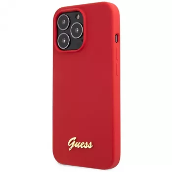 Guess GUHCP13XLSLMGRE iPhone 13 Pro Max 6.7 Burgundy Silicone Hard Case su Vintage Gold Logotipu