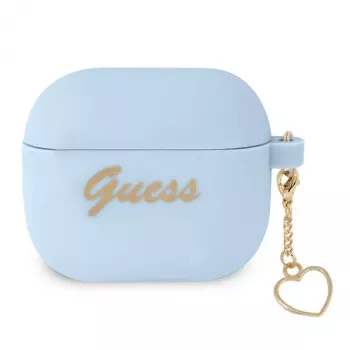Guess GUA3LSCHSB Silikoninis dėklas su širdelės pakabuku AirPods 3, mėlynas