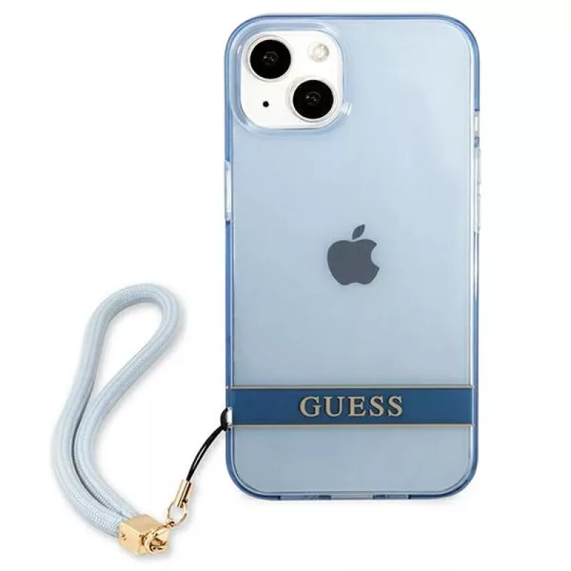 Guess GUHCP13SHTSGSB iPhone 13 mini 5,4 inch Blue Translucent Hardcase with Strap