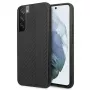 AMG AMHCS22MBLSCA Kietas dėklas Samsung Galaxy S22+ su anglies juostelėmis ir reljefiniu raštu, juodas