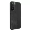AMG AMHCS22MBLSCA Kietas dėklas Samsung Galaxy S22+ su anglies juostelėmis ir reljefiniu raštu, juodas