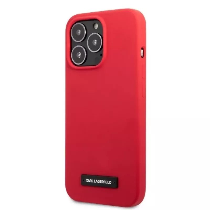 Karl Lagerfeld KLHCP13LSLMP1R Silicone Plaque Hard Case, skirta iPhone 13 Pro / 13 6,1 inch - Raudona
