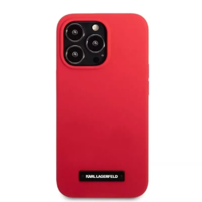 Karl Lagerfeld KLHCP13LSLMP1R Silicone Plaque Hard Case, skirta iPhone 13 Pro / 13 6,1 inch - Raudona