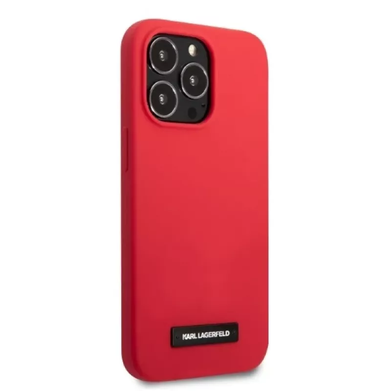 Karl Lagerfeld KLHCP13LSLMP1R Silicone Plaque Hard Case, skirta iPhone 13 Pro / 13 6,1 inch - Raudona