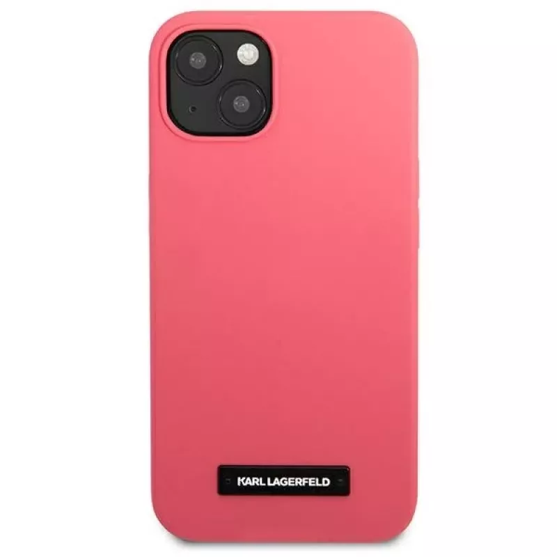 Karl Lagerfeld KLHCP13SSLMP1PI Silikoninis dėklas su plokštele, skirtas iPhone 13 Mini 5,4 inch, fuksija
