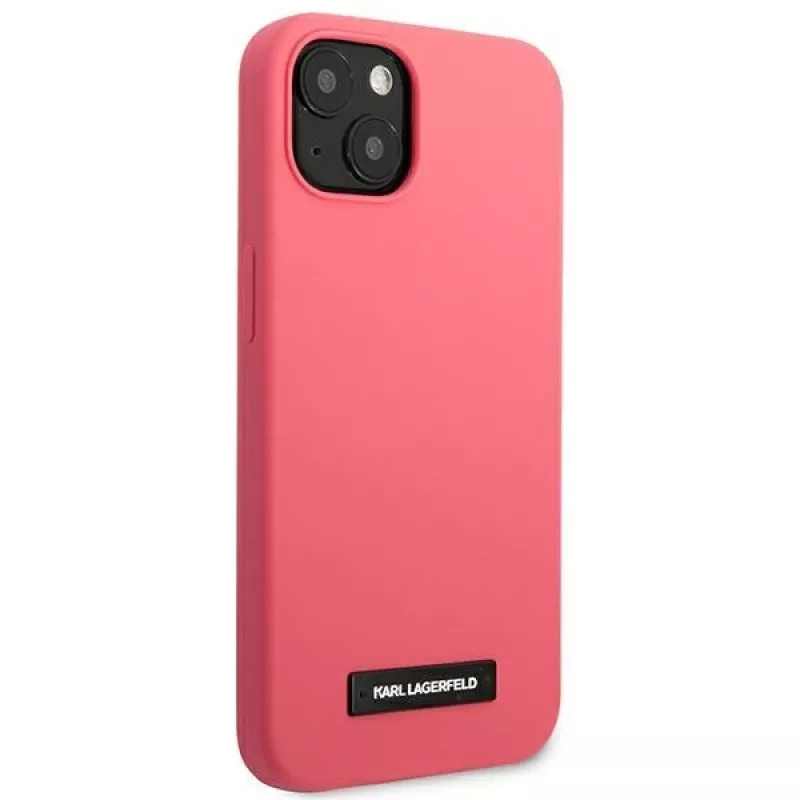 Karl Lagerfeld KLHCP13SSLMP1PI Silikoninis dėklas su plokštele, skirtas iPhone 13 Mini 5,4 inch, fuksija
