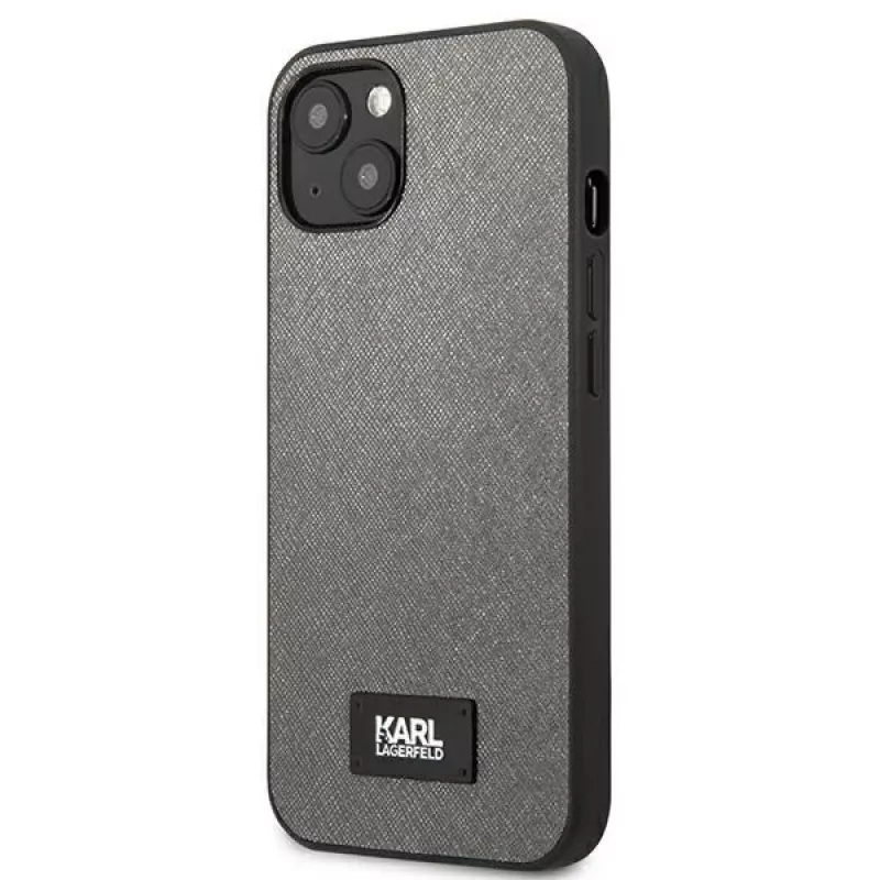 Karl Lagerfeld Saffiano Plaque Hard Case, skirta Apple iPhone 13 Mini 5,4 colio - sidabrinė