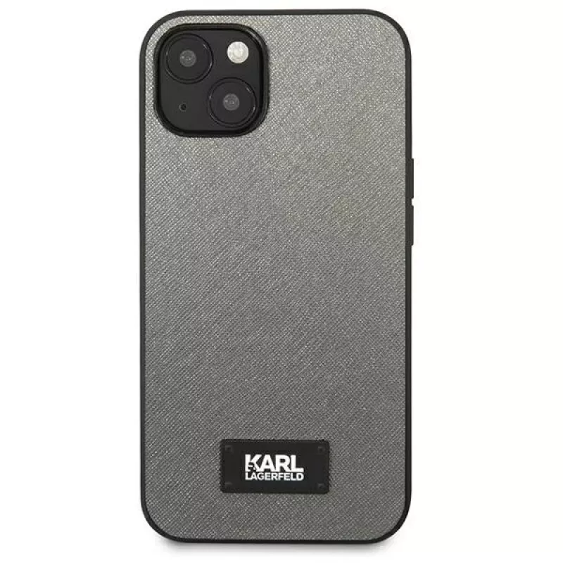 Karl Lagerfeld Saffiano Plaque Hard Case, skirta Apple iPhone 13 Mini 5,4 colio - sidabrinė